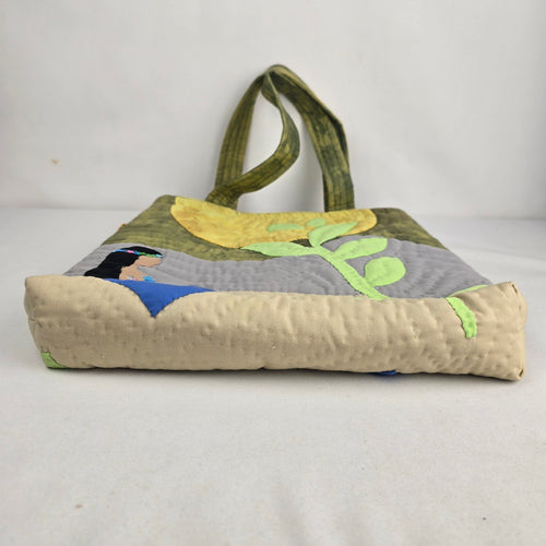 RH Quilts Handmade Quilted Appliqué Tote Bag Floral Lined