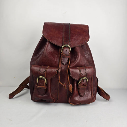 Vintage Brown Leather Buckle Backpack