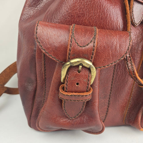 Vintage Brown Leather Buckle Backpack