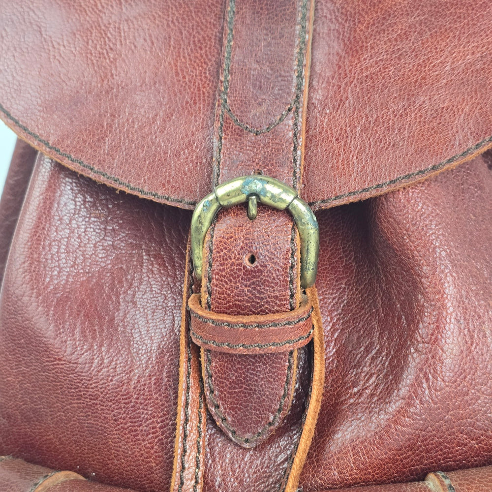 Vintage Brown Leather Buckle Backpack