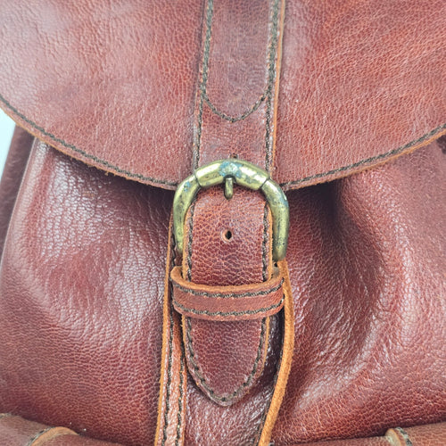 Vintage Brown Leather Buckle Backpack