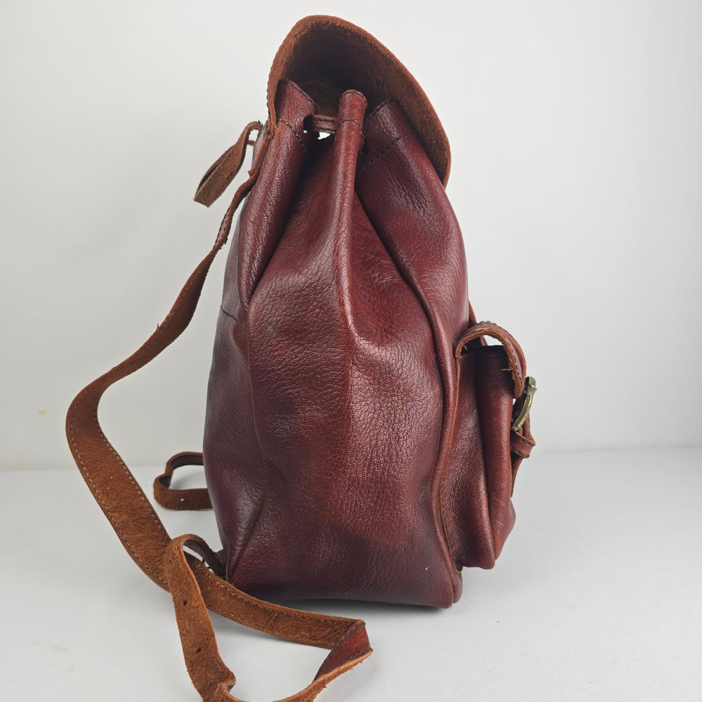 Vintage Brown Leather Buckle Backpack
