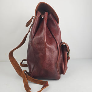 Vintage Brown Leather Buckle Backpack
