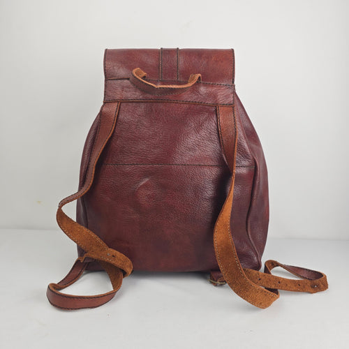 Vintage Brown Leather Buckle Backpack