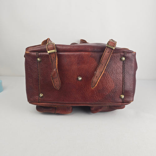 Vintage Brown Leather Buckle Backpack