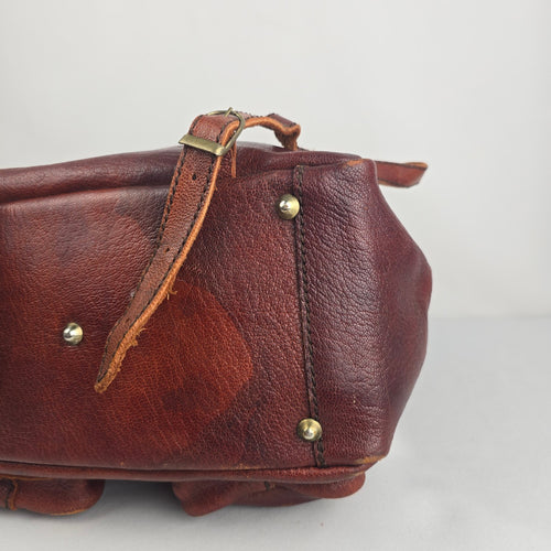 Vintage Brown Leather Buckle Backpack