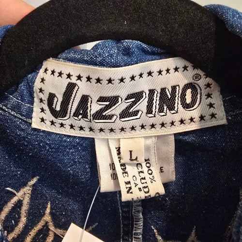 Vintage Jazzino Embellished Denim Button-Up Western Shirt Size L