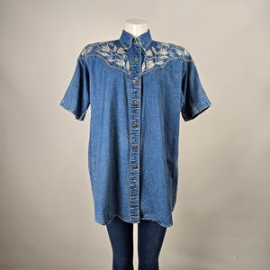 Vintage Jazzino Embellished Denim Button-Up Western Shirt Size L
