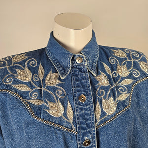 Vintage Jazzino Embellished Denim Button-Up Western Shirt Size L
