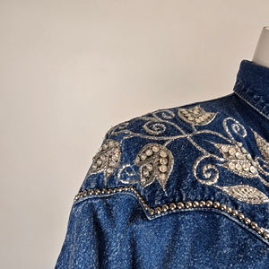 Vintage Jazzino Embellished Denim Button-Up Western Shirt Size L
