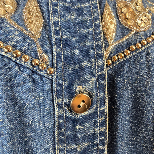 Vintage Jazzino Embellished Denim Button-Up Western Shirt Size L