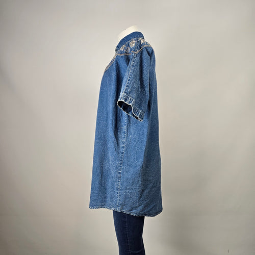 Vintage Jazzino Embellished Denim Button-Up Western Shirt Size L