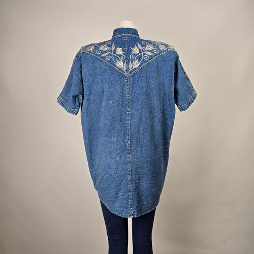 Vintage Jazzino Embellished Denim Button-Up Western Shirt Size L