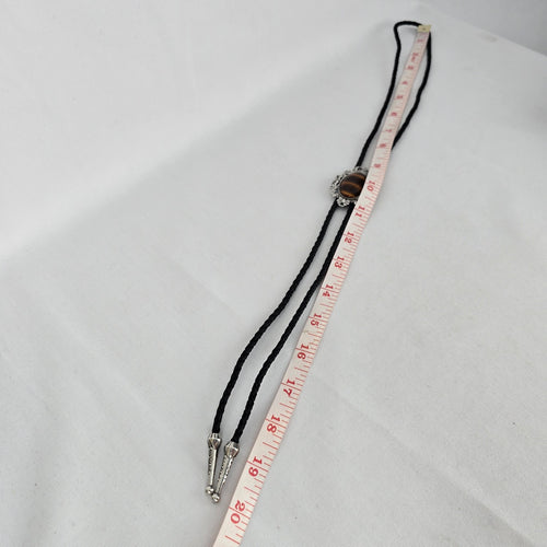 Western Black Bolo Tie Necklace with Tiger’s Eye Style Stone