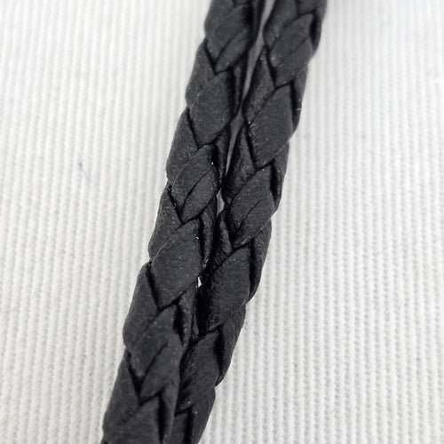 Western Bolo Tie Black Braided Cord Silver Tone Black Stone Slide