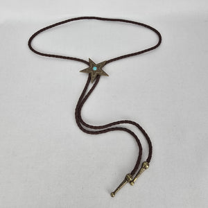 Western Star Bolo Tie Brown Braided Cord Turquoise Accent