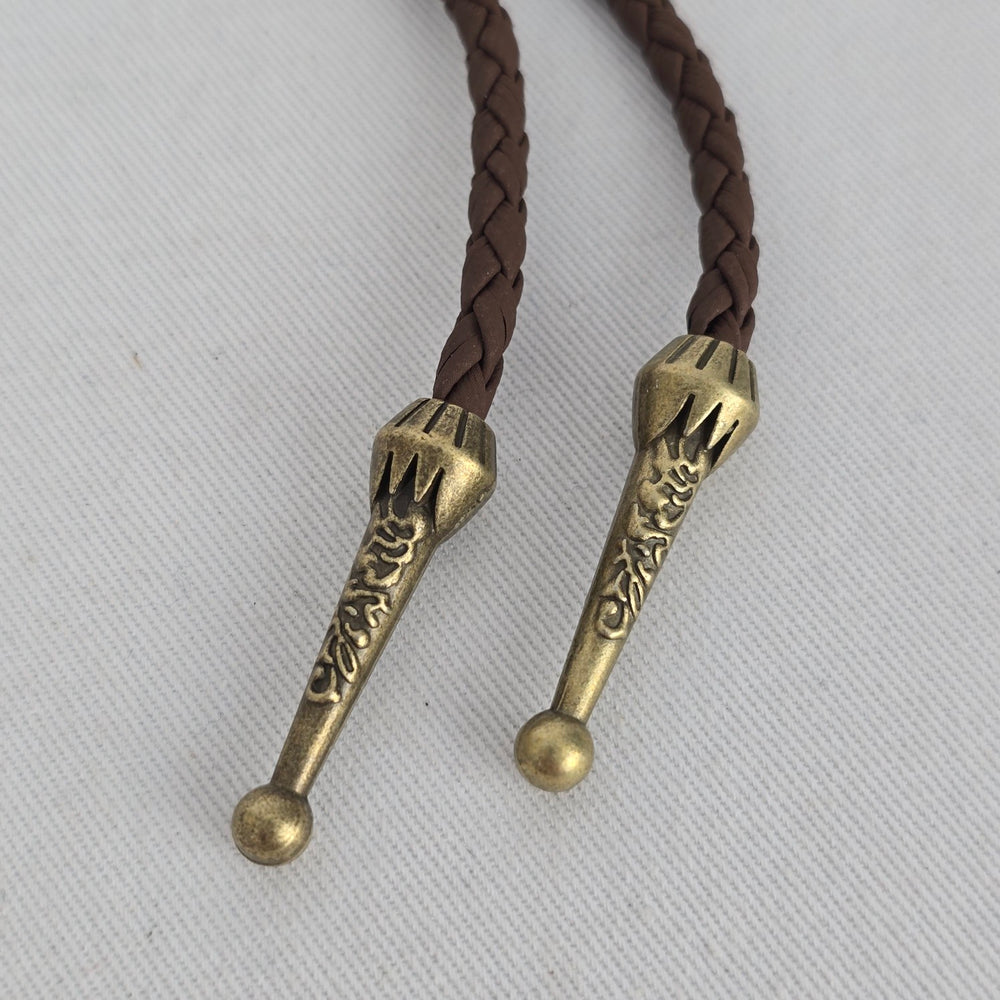 Western Star Bolo Tie Brown Braided Cord Turquoise Accent