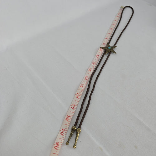 Western Star Bolo Tie Brown Braided Cord Turquoise Accent