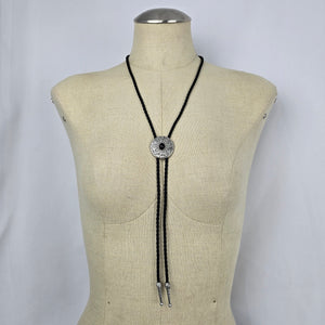 Black Celtic Knot Bolo Tie Silver Tone Western Necklace