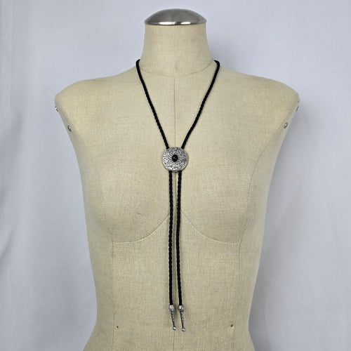 Black Celtic Knot Bolo Tie Silver Tone Western Necklace
