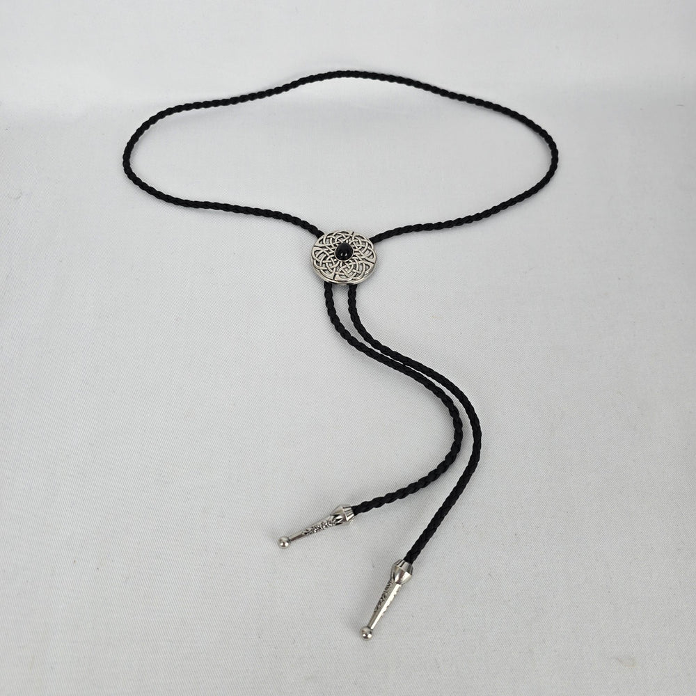Black Celtic Knot Bolo Tie Silver Tone Western Necklace