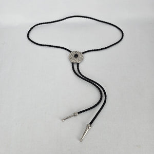 Black Celtic Knot Bolo Tie Silver Tone Western Necklace