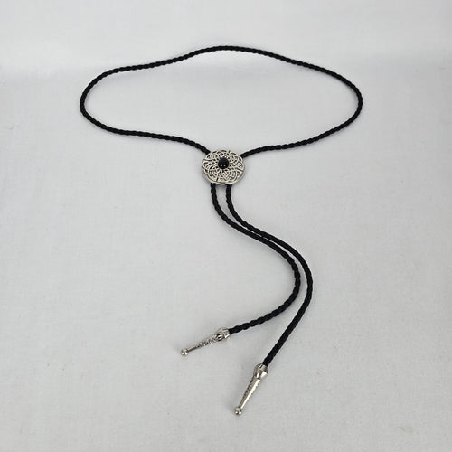 Black Celtic Knot Bolo Tie Silver Tone Western Necklace