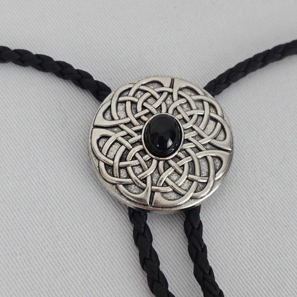 Black Celtic Knot Bolo Tie Silver Tone Western Necklace