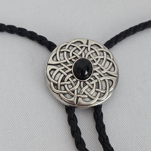 Black Celtic Knot Bolo Tie Silver Tone Western Necklace