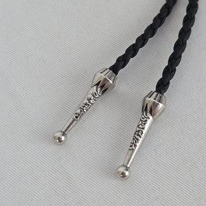 Black Celtic Knot Bolo Tie Silver Tone Western Necklace