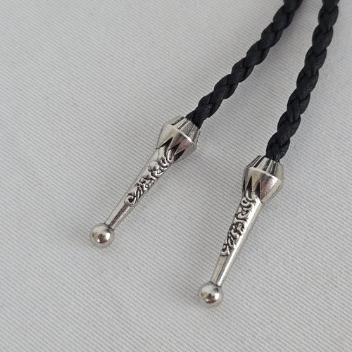 Black Celtic Knot Bolo Tie Silver Tone Western Necklace