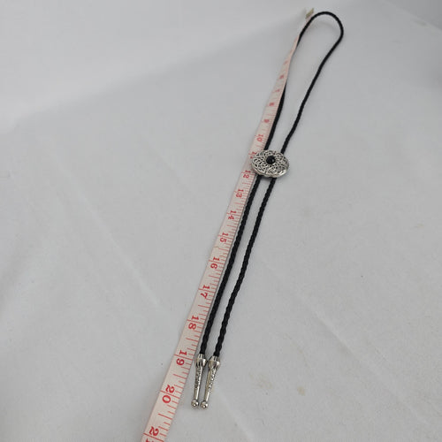 Black Celtic Knot Bolo Tie Silver Tone Western Necklace