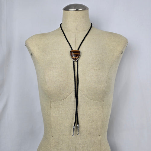 Vintage Western Style Bolo Tie with Tiger’s Eye Look Stone