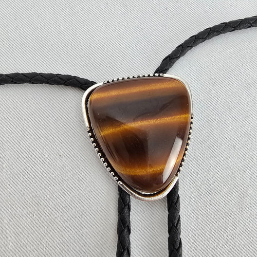 Vintage Western Style Bolo Tie with Tiger’s Eye Look Stone