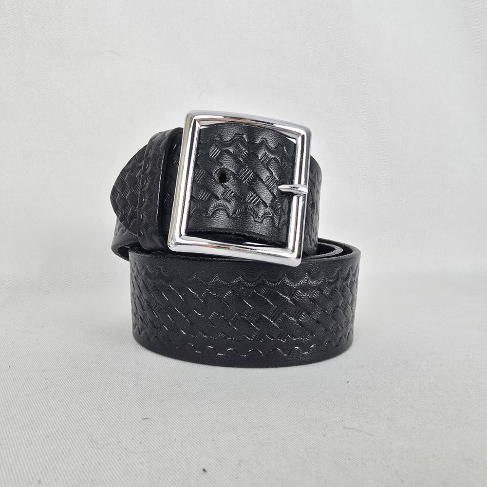 Boston Leather Black Embossed Leather Belt Size M/L Made in USA