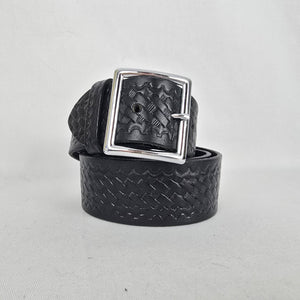 Boston Leather Black Embossed Leather Belt Size M/L Made in USA