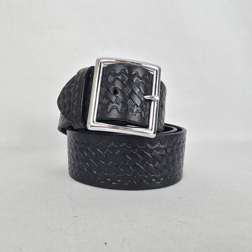 Boston Leather Black Embossed Leather Belt Size M/L Made in USA
