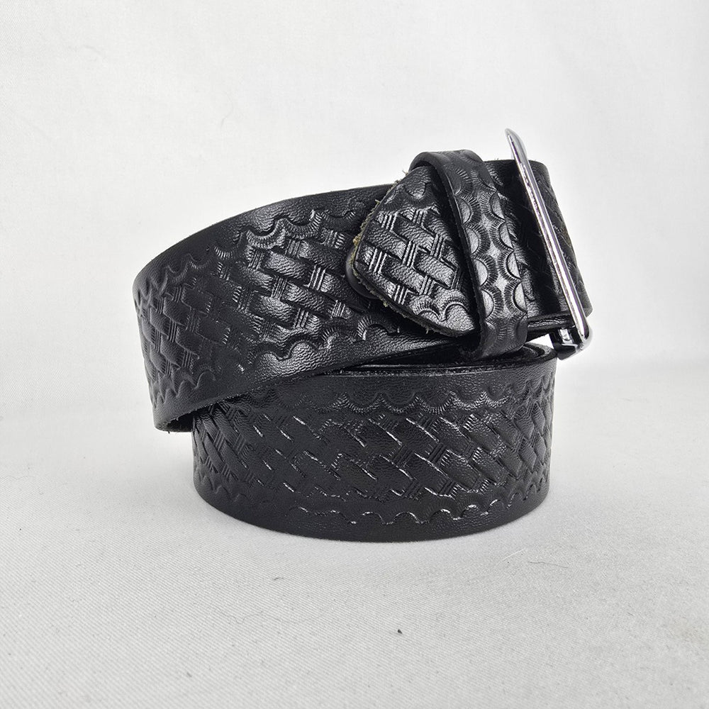 Boston Leather Black Embossed Leather Belt Size M/L Made in USA