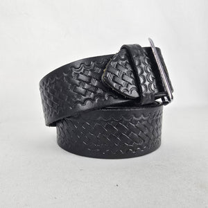 Boston Leather Black Embossed Leather Belt Size M/L Made in USA