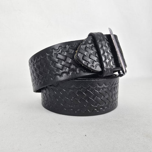 Boston Leather Black Embossed Leather Belt Size M/L Made in USA