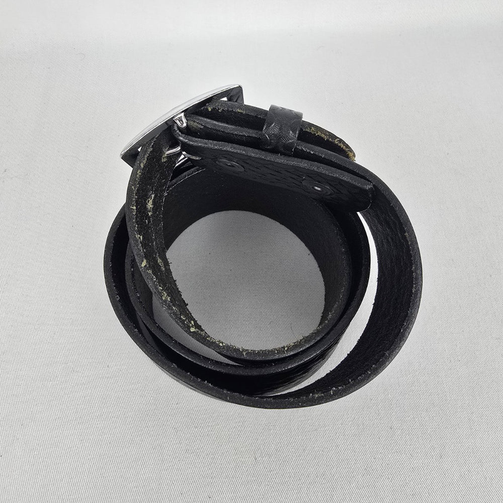 Boston Leather Black Embossed Leather Belt Size M/L Made in USA