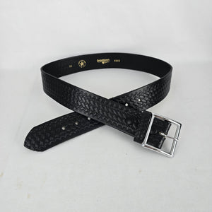 Boston Leather Black Embossed Leather Belt Size M/L Made in USA