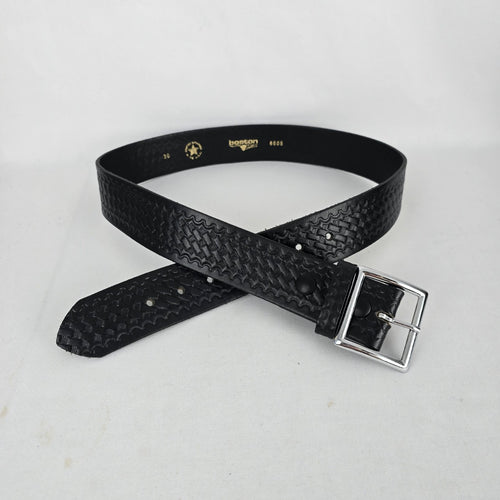 Boston Leather Black Embossed Leather Belt Size M/L Made in USA