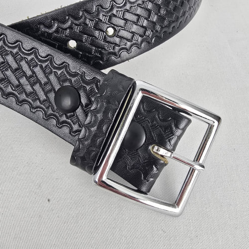 Boston Leather Black Embossed Leather Belt Size M/L Made in USA