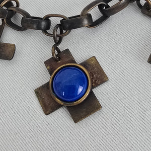 Vintage Signed Martha Sturdy Vancouver Brass Brutalist Cross Charm Bracelet