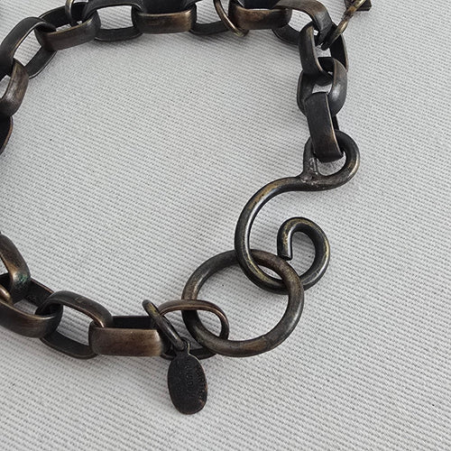 Vintage Signed Martha Sturdy Vancouver Brass Brutalist Cross Charm Bracelet
