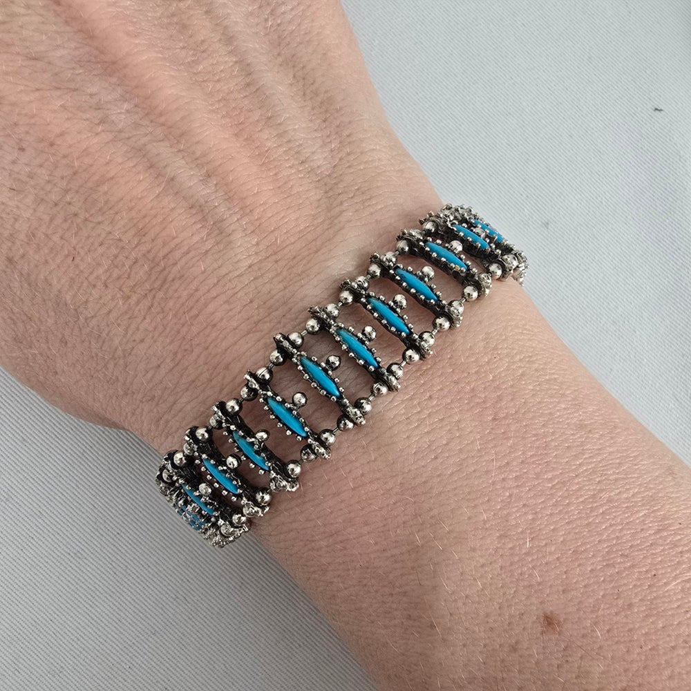 Southwestern Style Silver Tone Turquoise Look Panel Bracelet