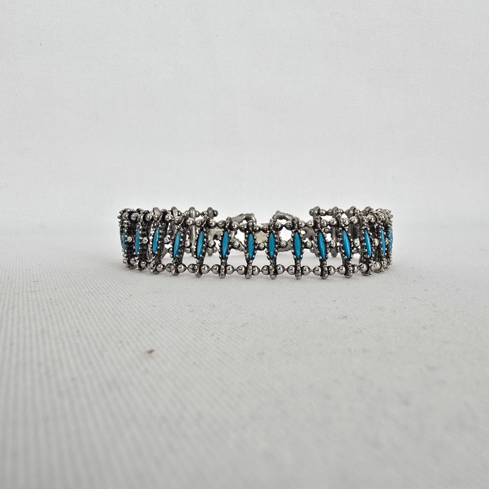 Southwestern Style Silver Tone Turquoise Look Panel Bracelet