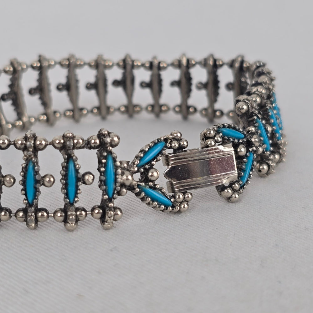 Southwestern Style Silver Tone Turquoise Look Panel Bracelet