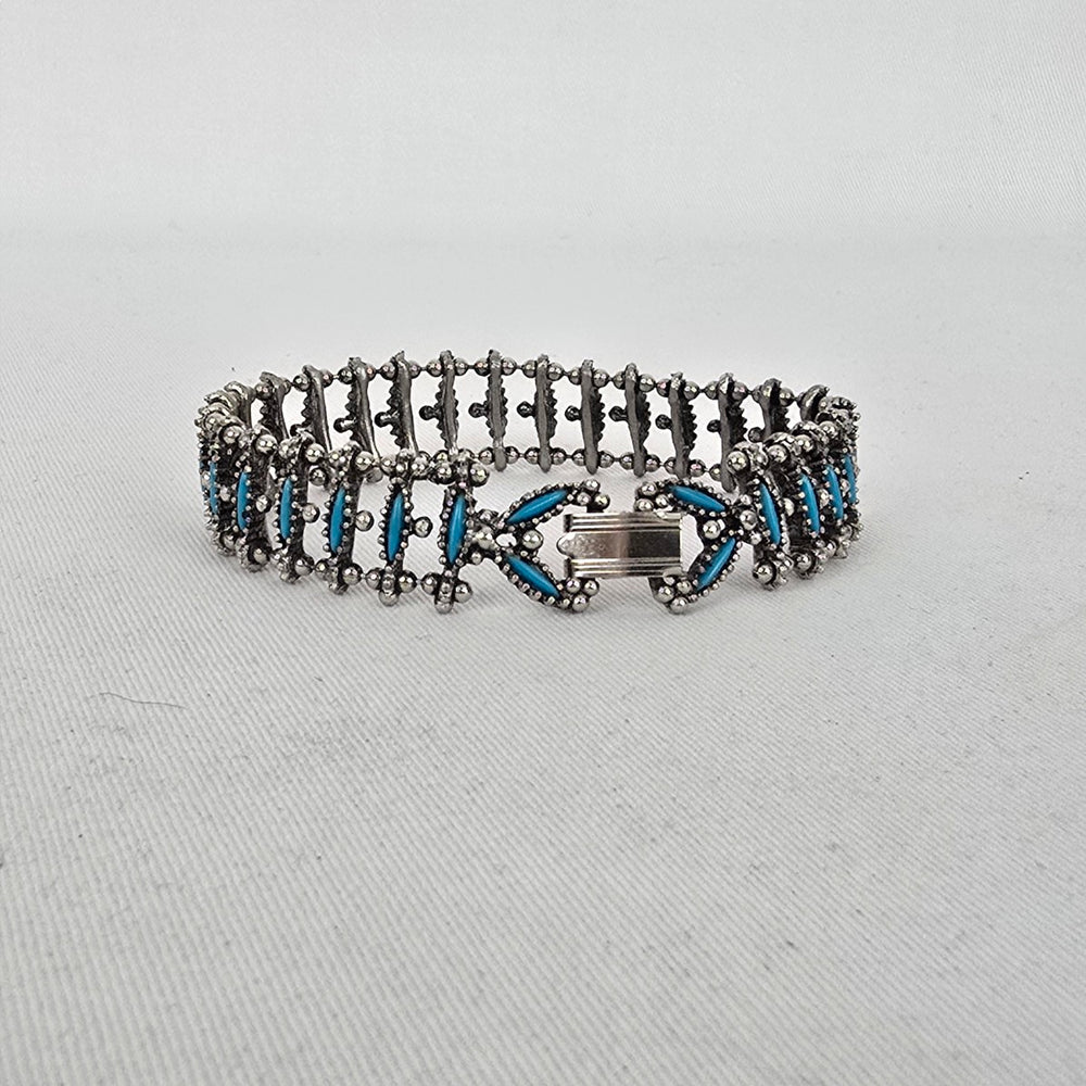 Southwestern Style Silver Tone Turquoise Look Panel Bracelet